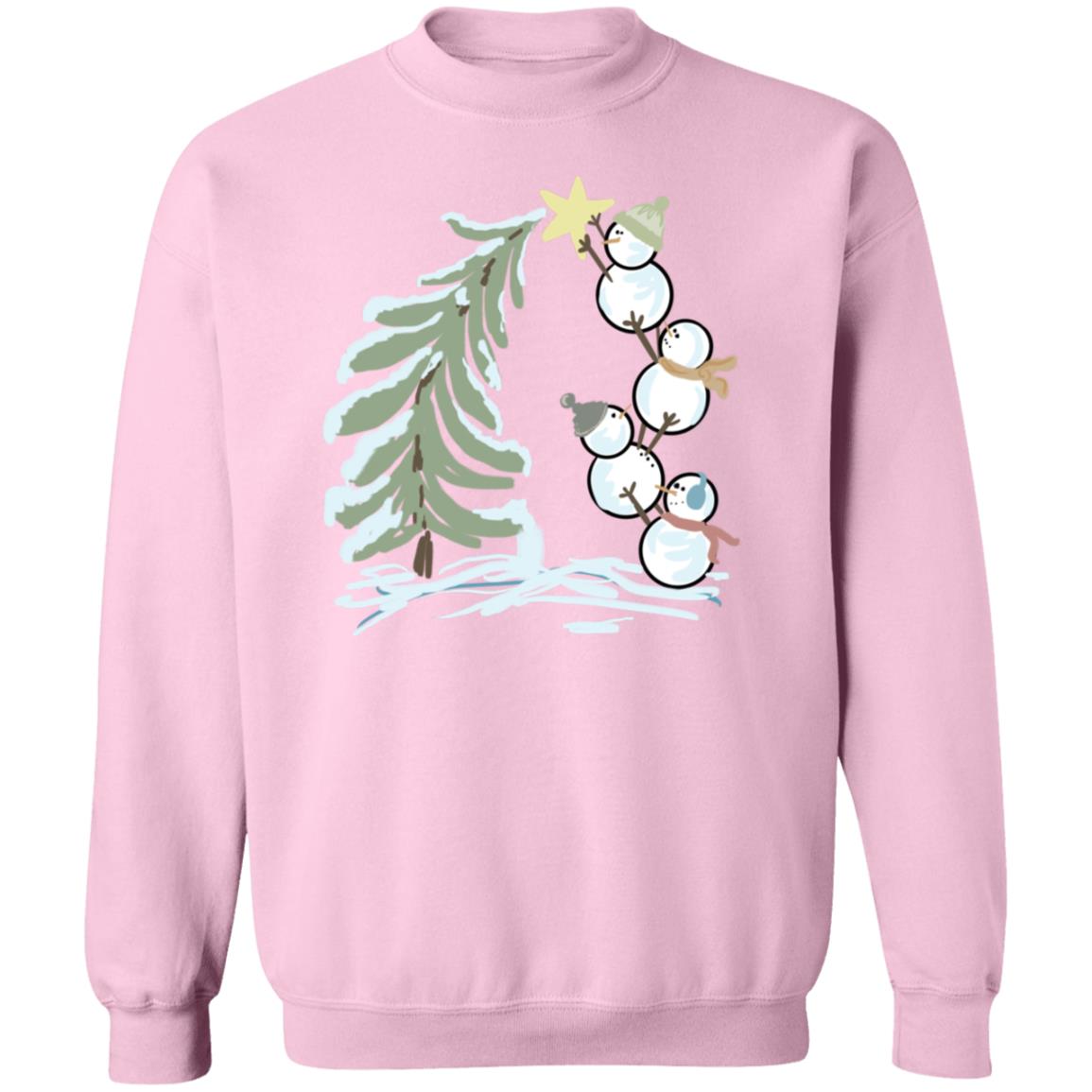 Snowmen Building a Christmas Tree Crewneck Sweatshirt