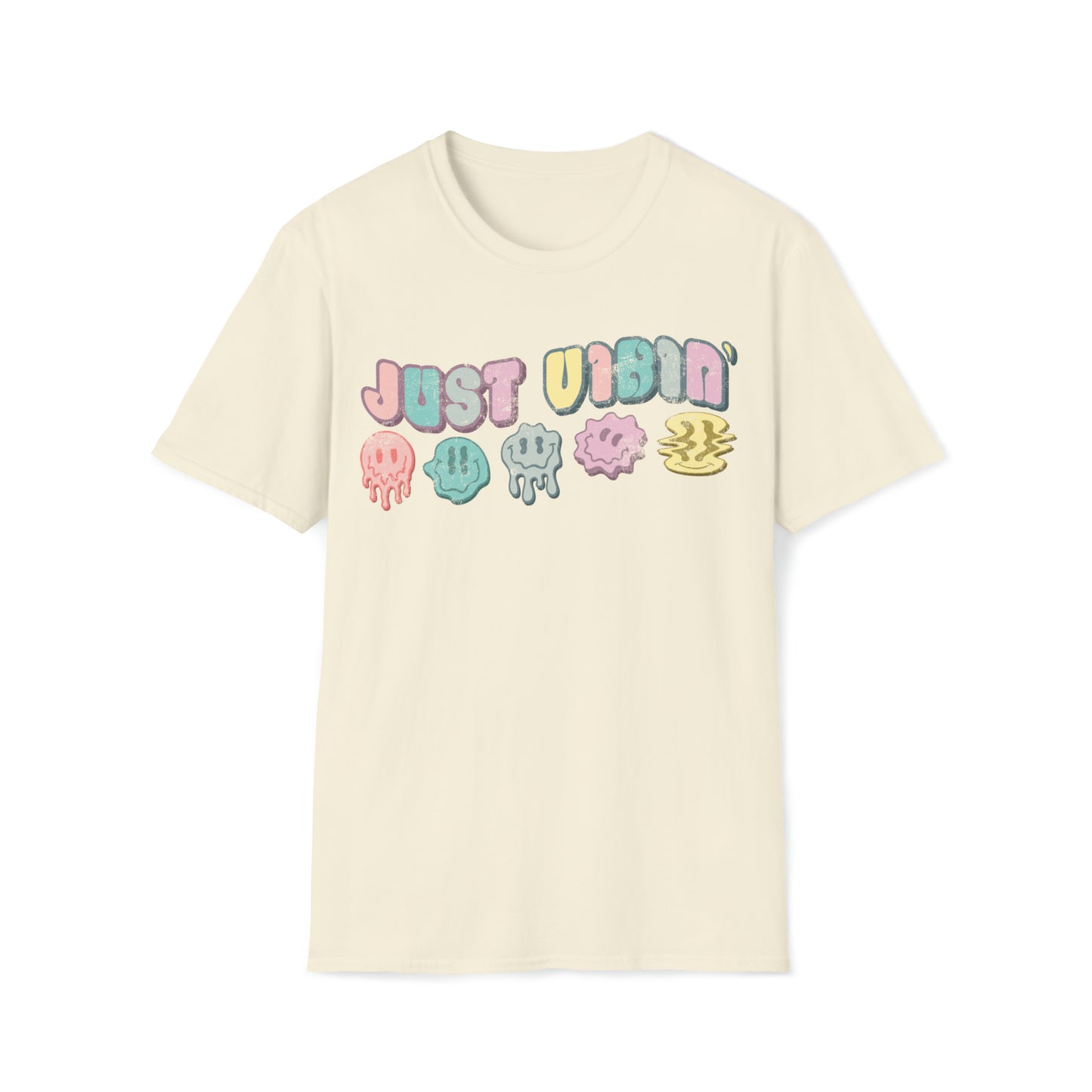 Retro Just Vibin' Pastel Dripping Smiley Faces T-Shirt