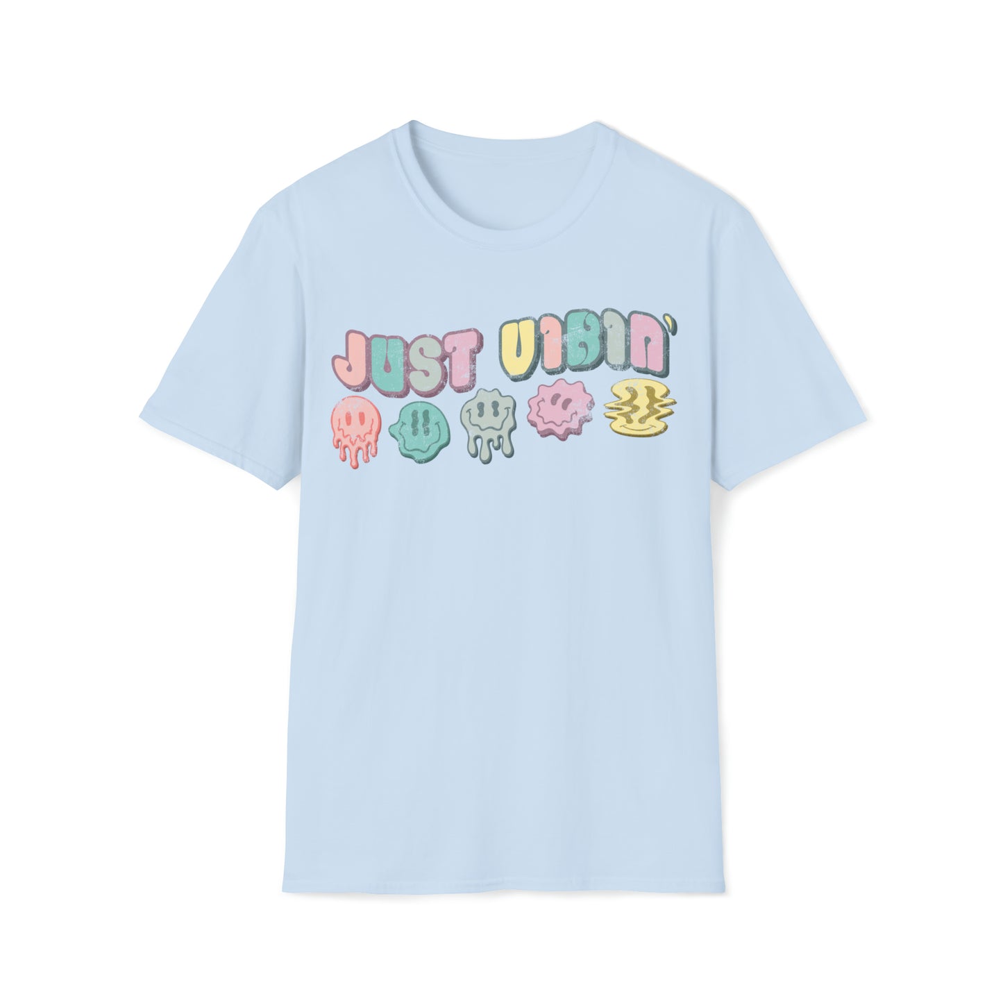 Retro Just Vibin' Pastel Dripping Smiley Faces T-Shirt