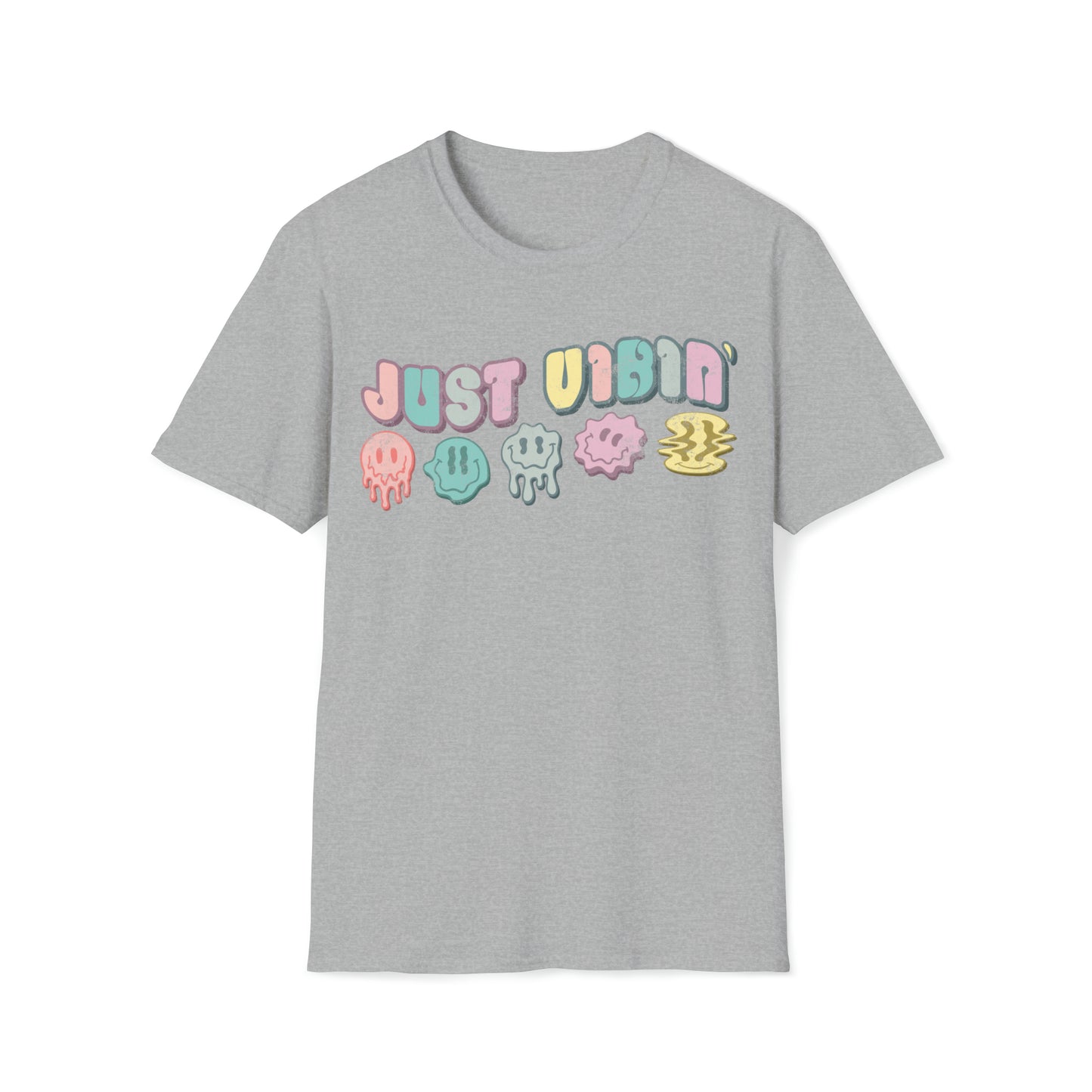 Retro Just Vibin' Pastel Dripping Smiley Faces T-Shirt