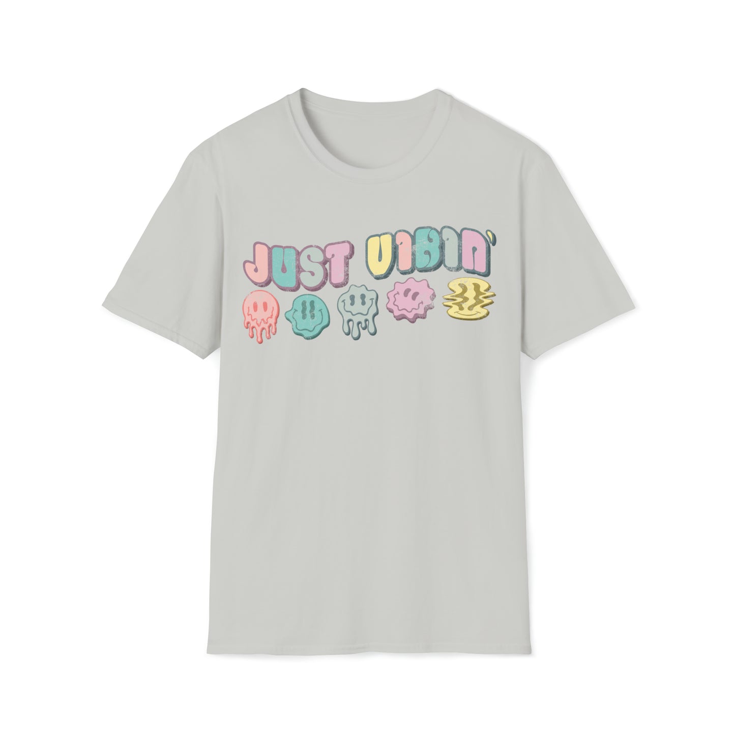 Retro Just Vibin' Pastel Dripping Smiley Faces T-Shirt