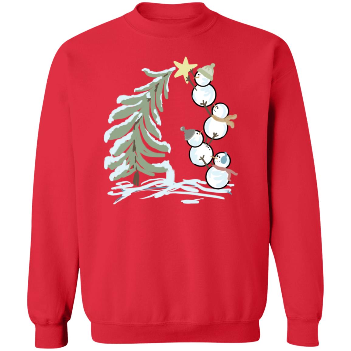 Snowmen Building a  Christmas Tree Crewneck Sweatshirt