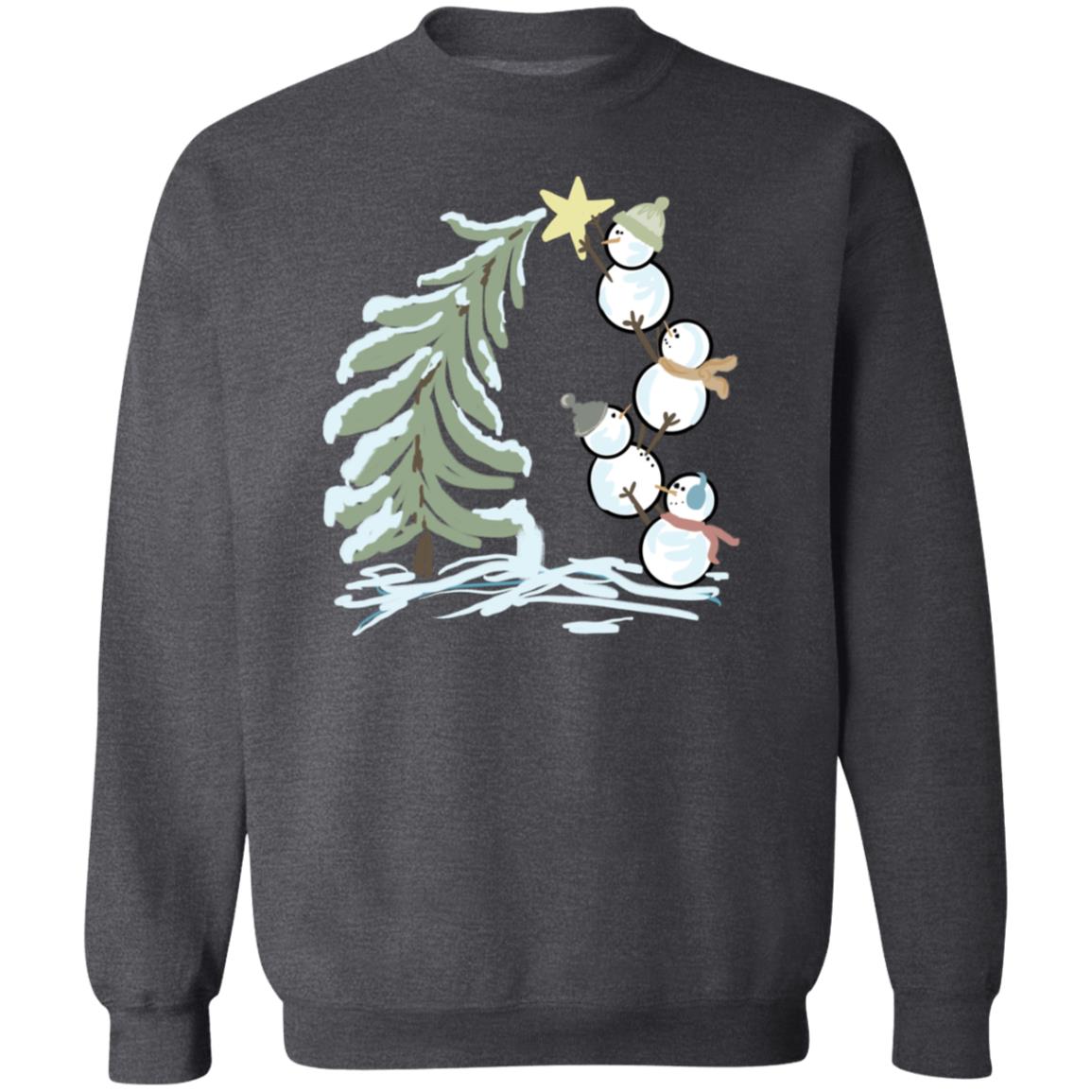 Snowmen Building a  Christmas Tree Crewneck Sweatshirt