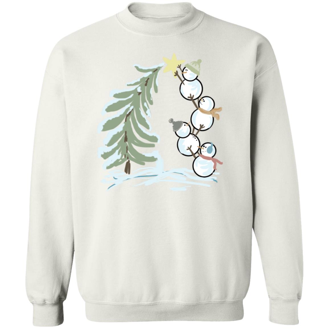 Snowmen Building a  Christmas Tree Crewneck Sweatshirt