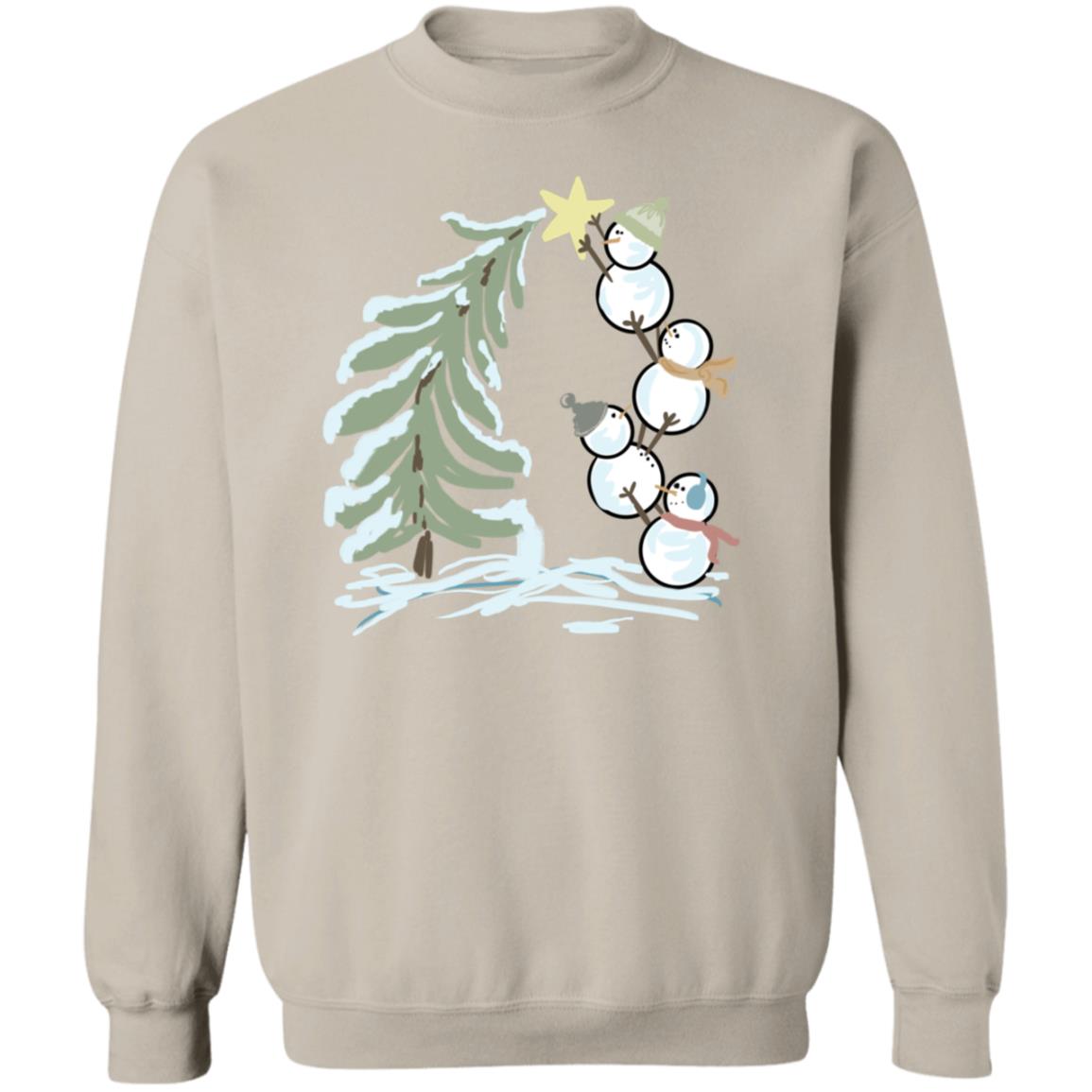 Snowmen Building a  Christmas Tree Crewneck Sweatshirt