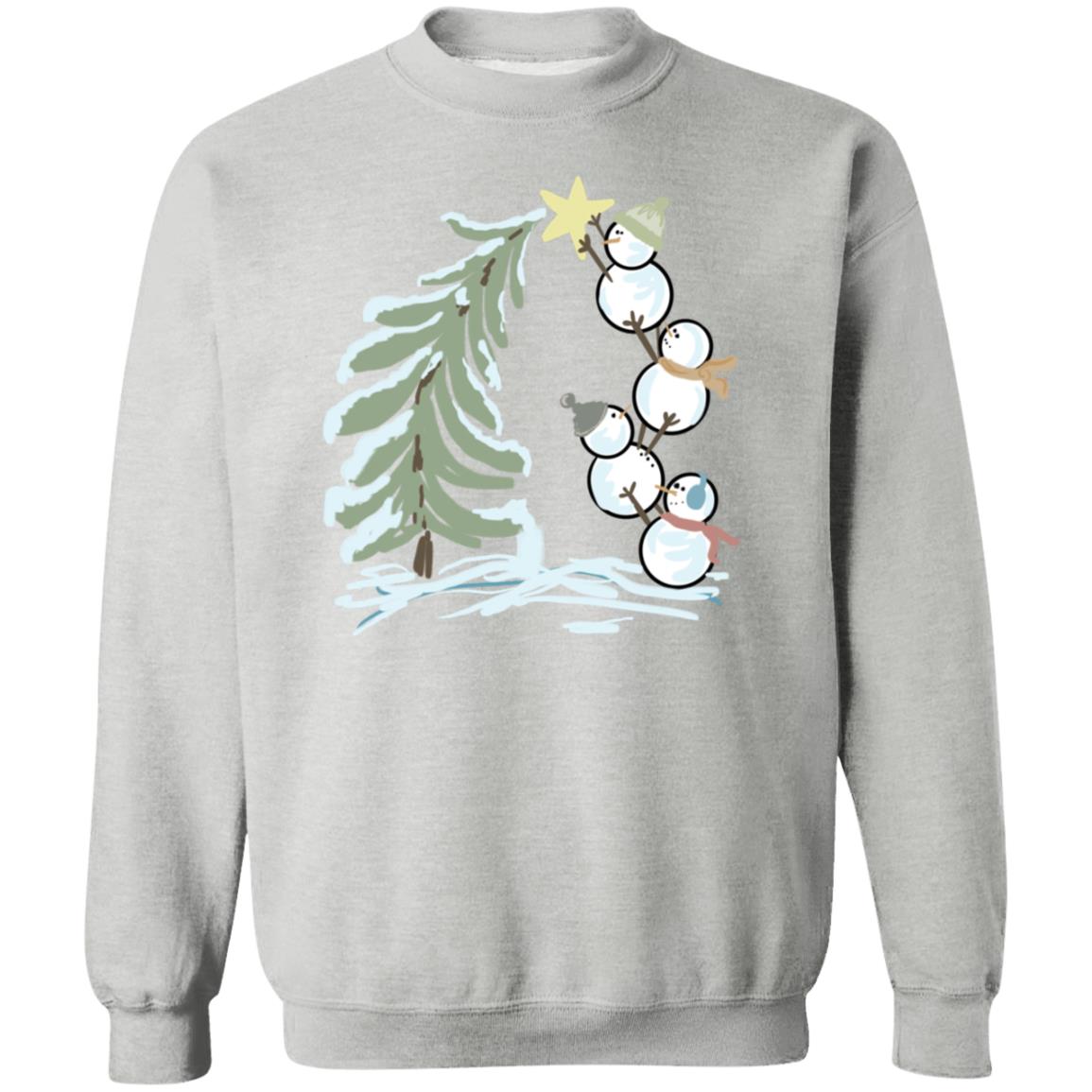 Snowmen Building a  Christmas Tree Crewneck Sweatshirt