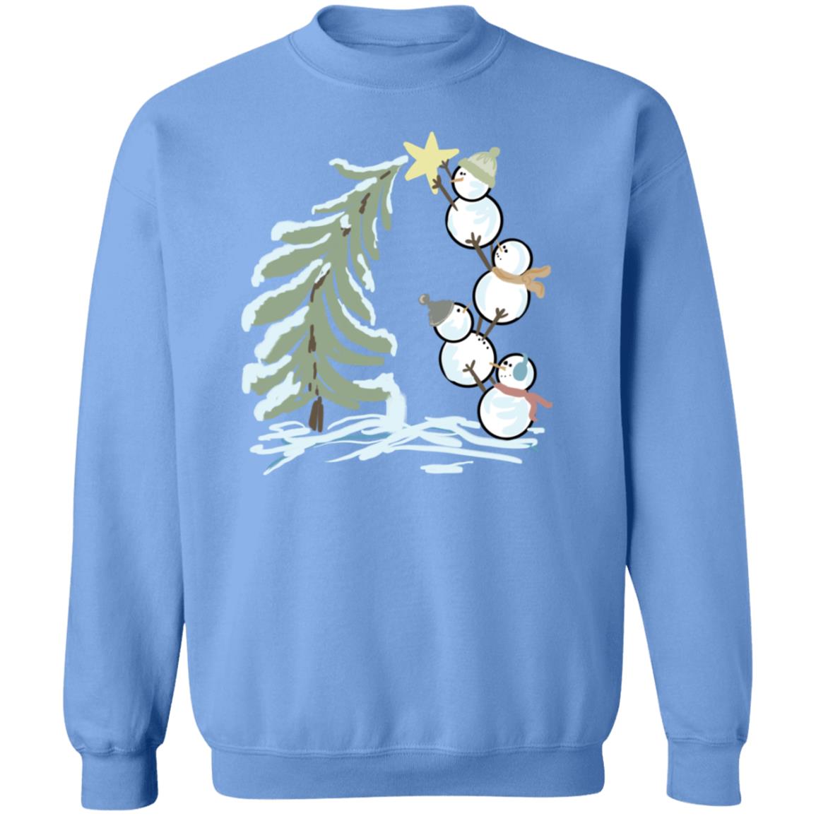 Snowmen Building a  Christmas Tree Crewneck Sweatshirt