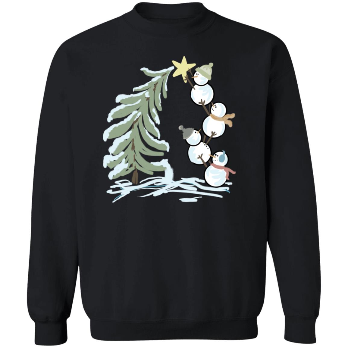 Snowmen Building a  Christmas Tree Crewneck Sweatshirt