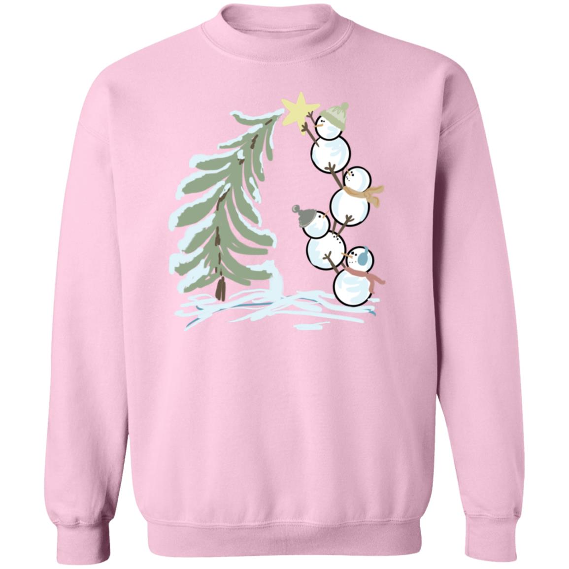 Snowmen Building a  Christmas Tree Crewneck Sweatshirt