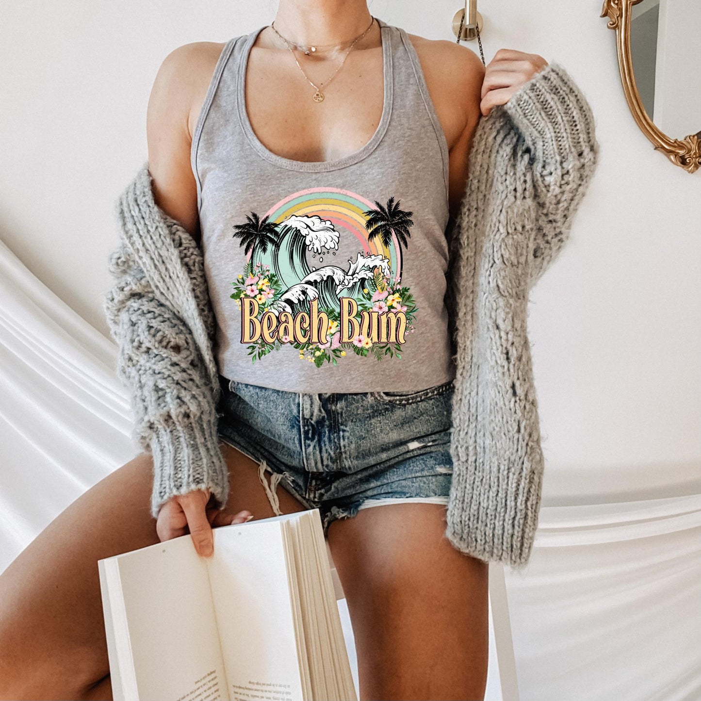 Beach Bum Retro Distressed Racerback Tank