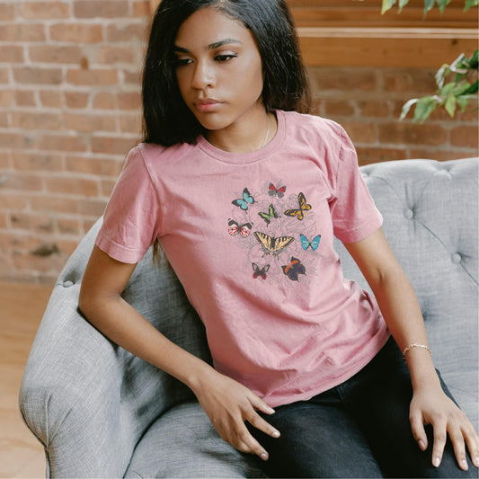 Butterflies on Flowers Retro Aesthetic T-Shirt