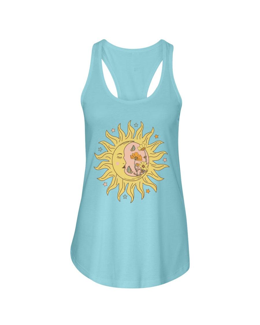 Celestial Floral Distressed Retro Aesthetic Racerback Tank