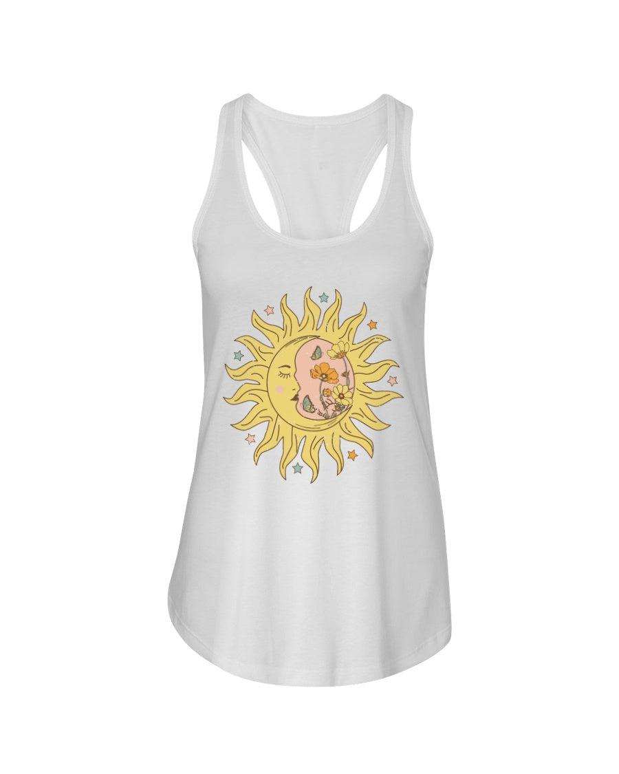 Celestial Floral Distressed Retro Aesthetic Racerback Tank