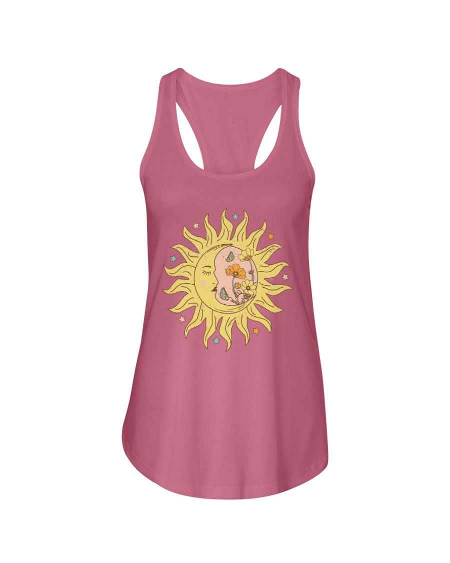 Celestial Floral Distressed Retro Aesthetic Racerback Tank