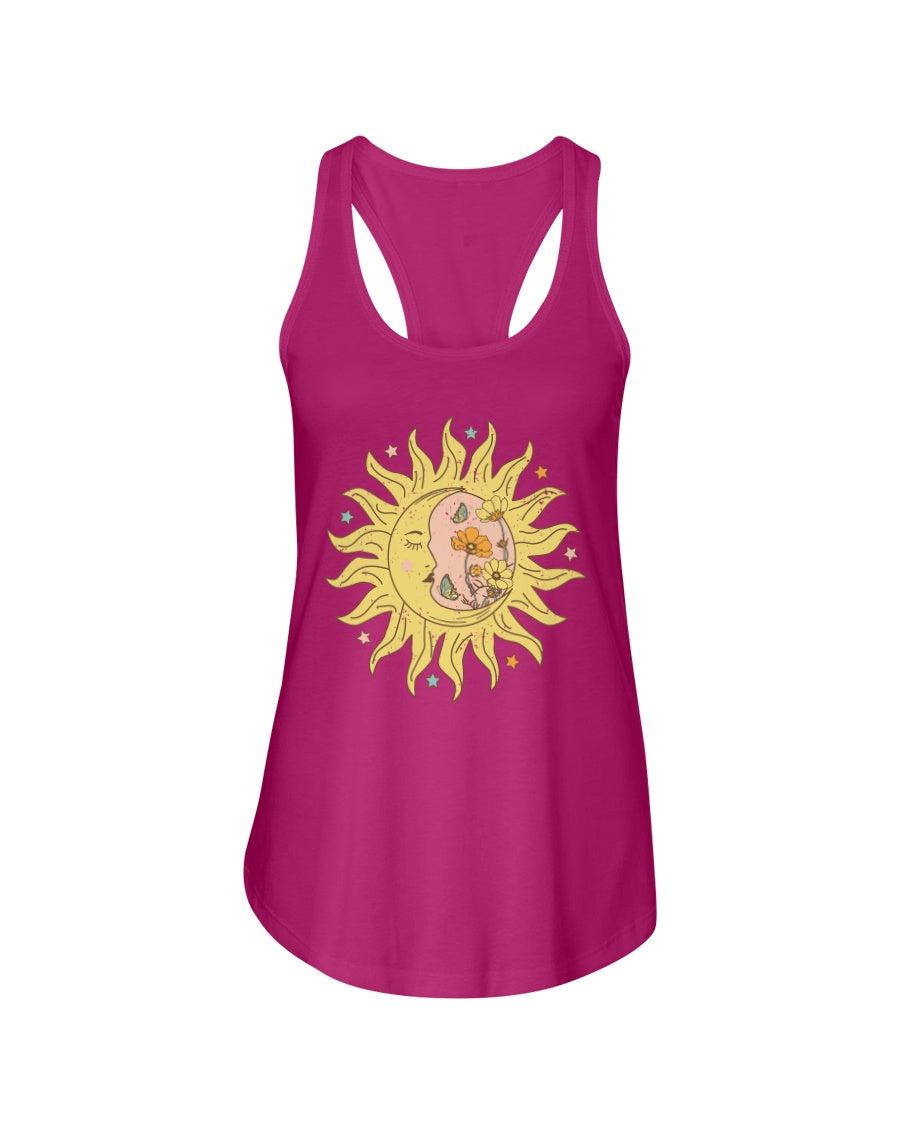 Celestial Floral Distressed Retro Aesthetic Racerback Tank