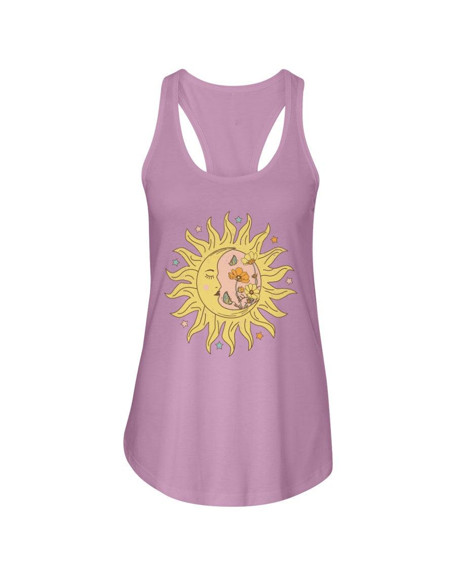 Celestial Floral Distressed Retro Aesthetic Racerback Tank