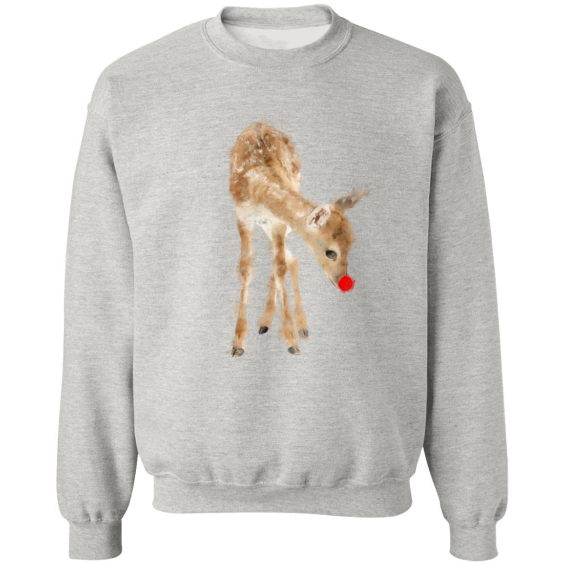 Christmas Reindeer with Red Nose Pullover Hoodie