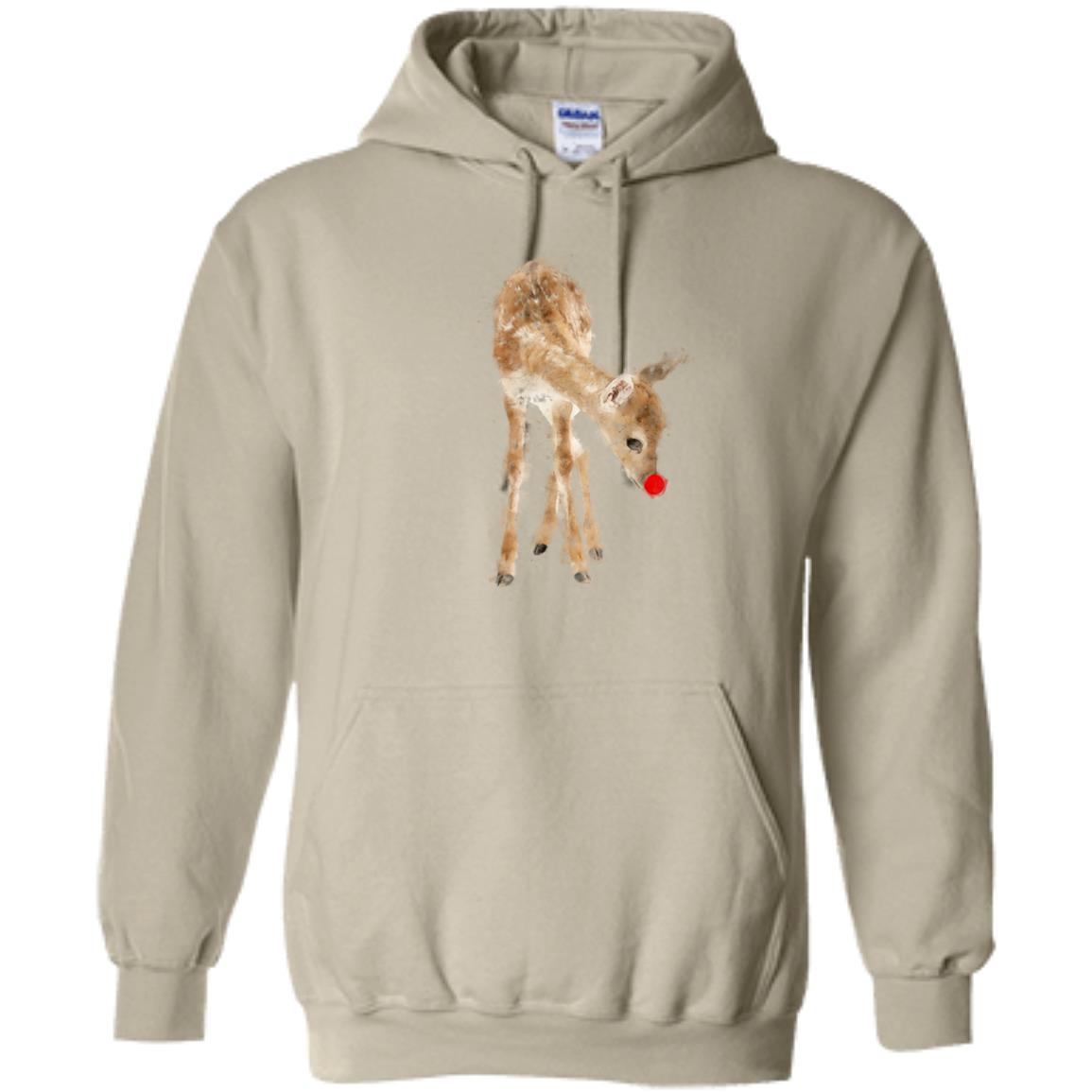 Christmas Reindeer with Red Nose Pullover Hoodie