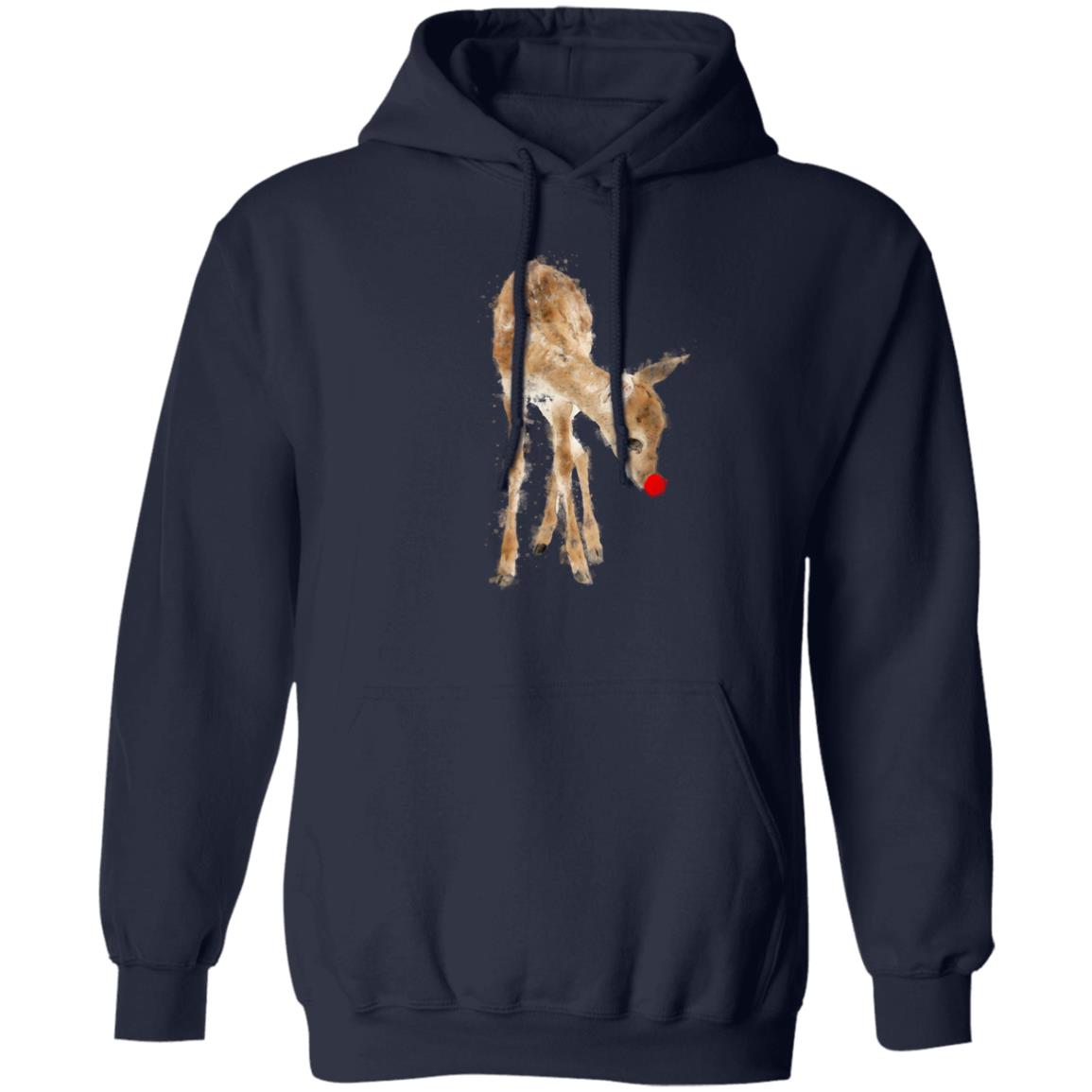 Christmas Reindeer with Red Nose Pullover Hoodie