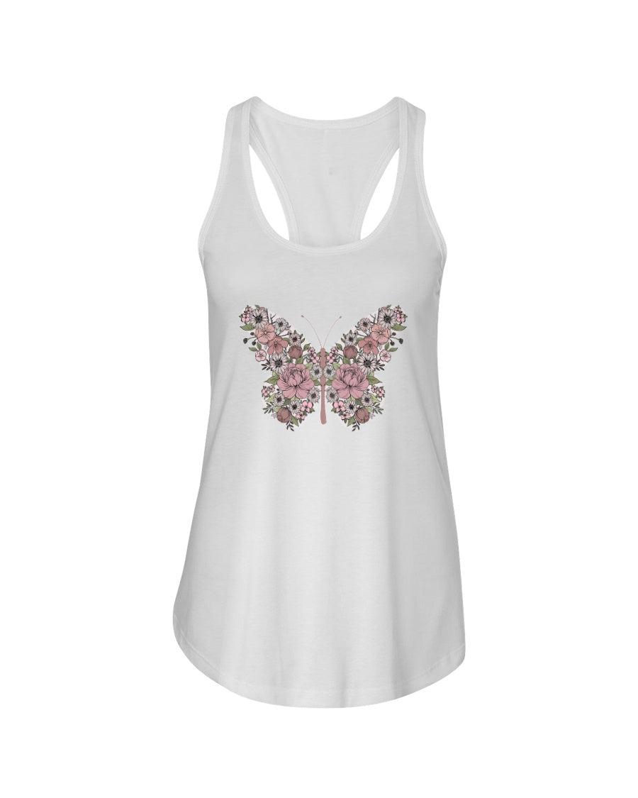 Floral Butterfly Retro Racerback Tank