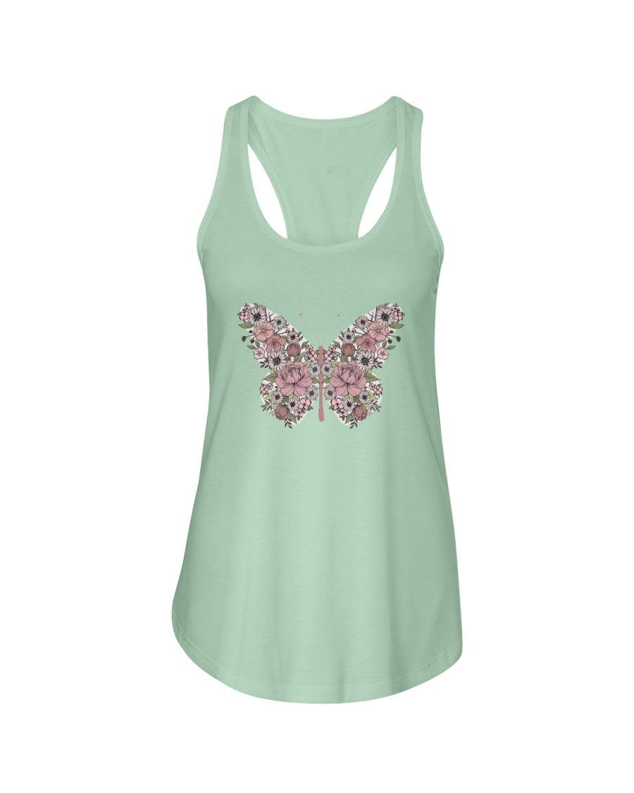 Floral Butterfly Retro Racerback Tank