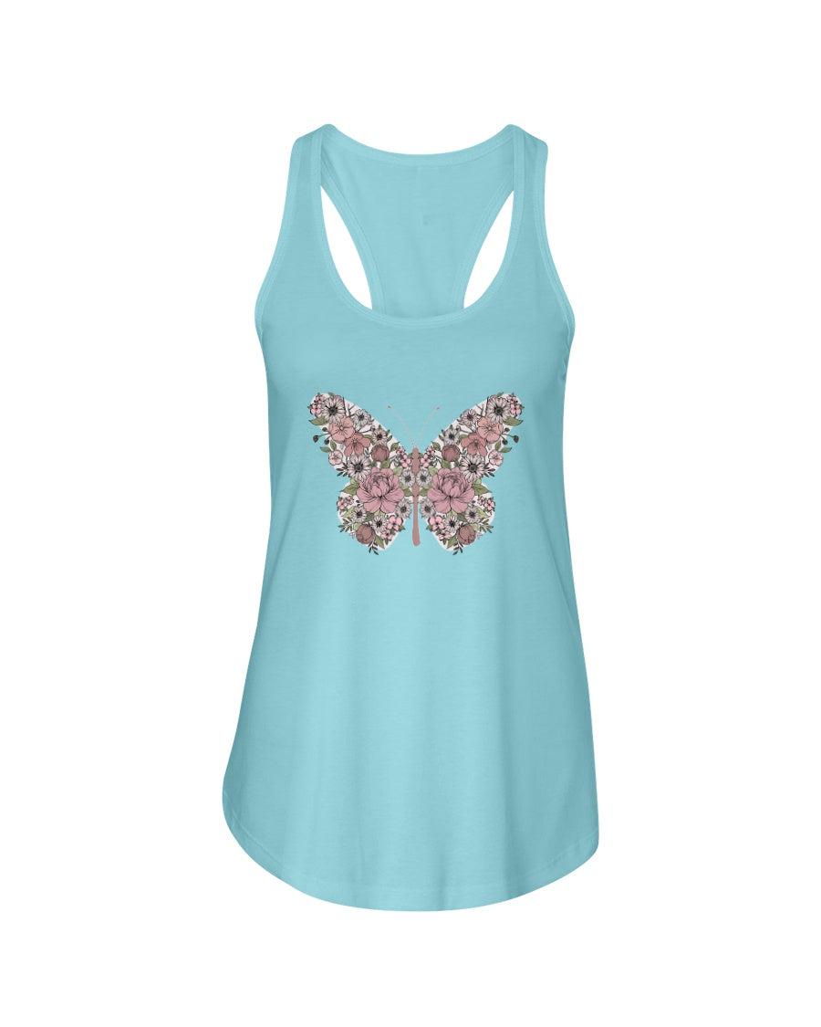 Floral Butterfly Retro Racerback Tank