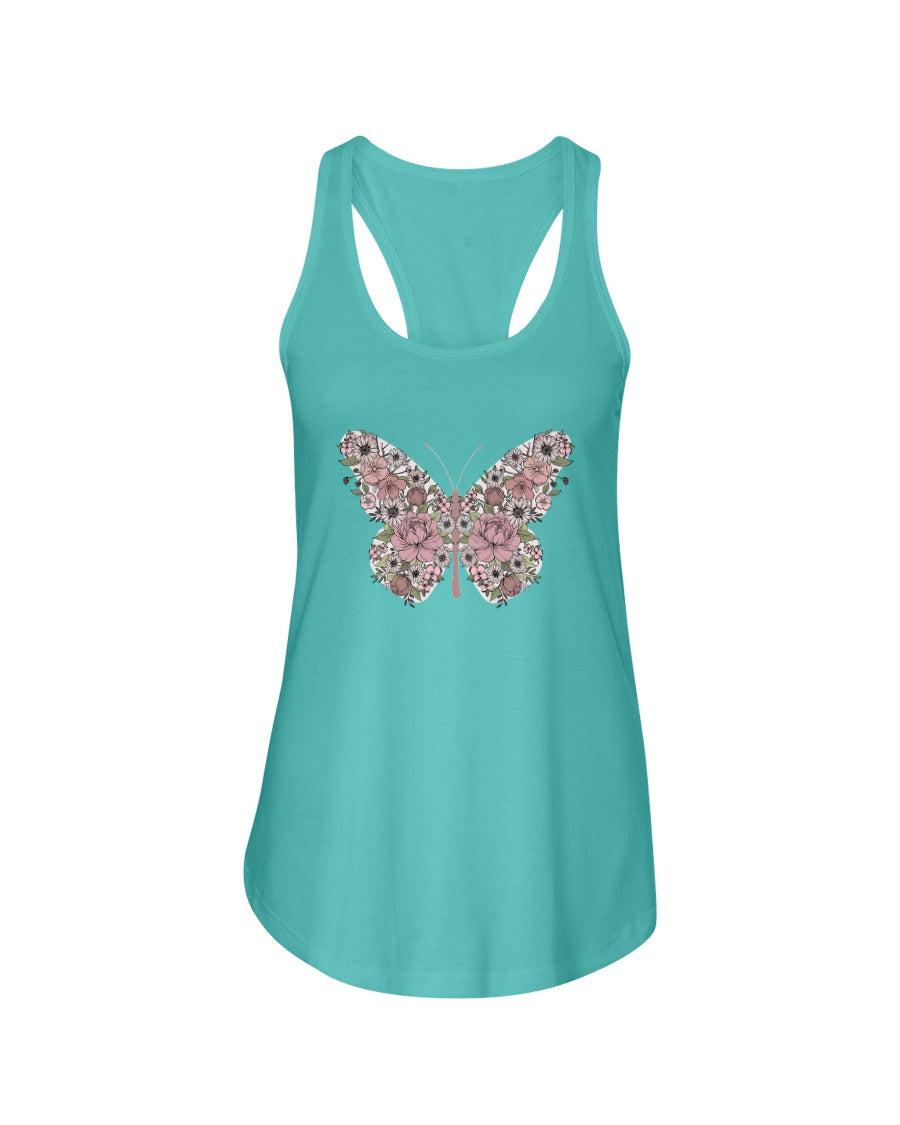 Floral Butterfly Retro Racerback Tank