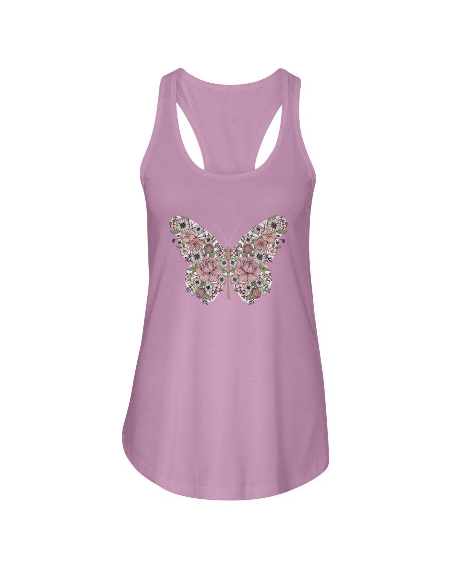 Floral Butterfly Retro Racerback Tank