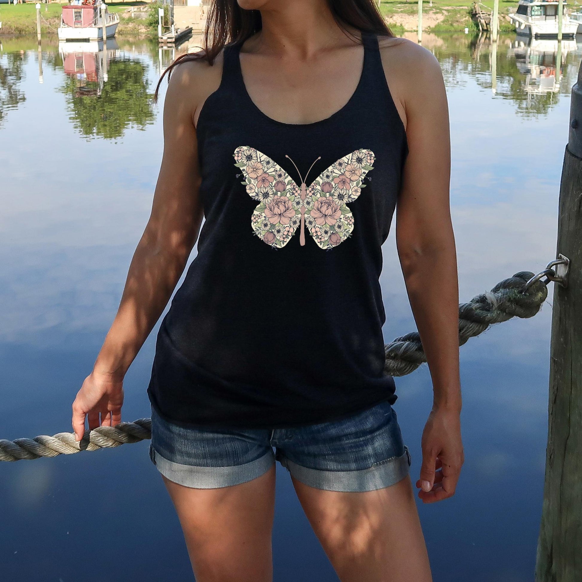 Floral Butterfly Retro Racerback Tank