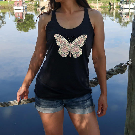 Floral Butterfly Retro Racerback Tank