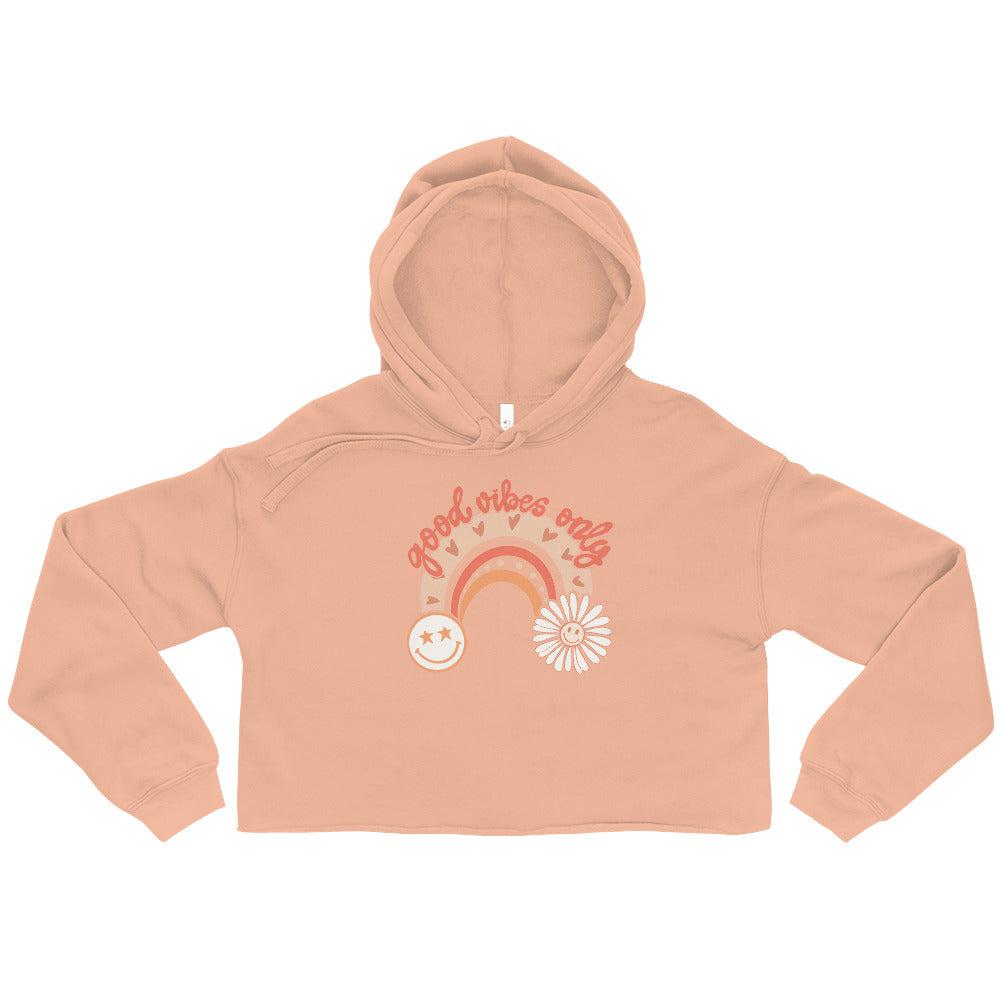 Good Vibes Only Daisy Rainbow Retro Aesthetic Crop Hoodie