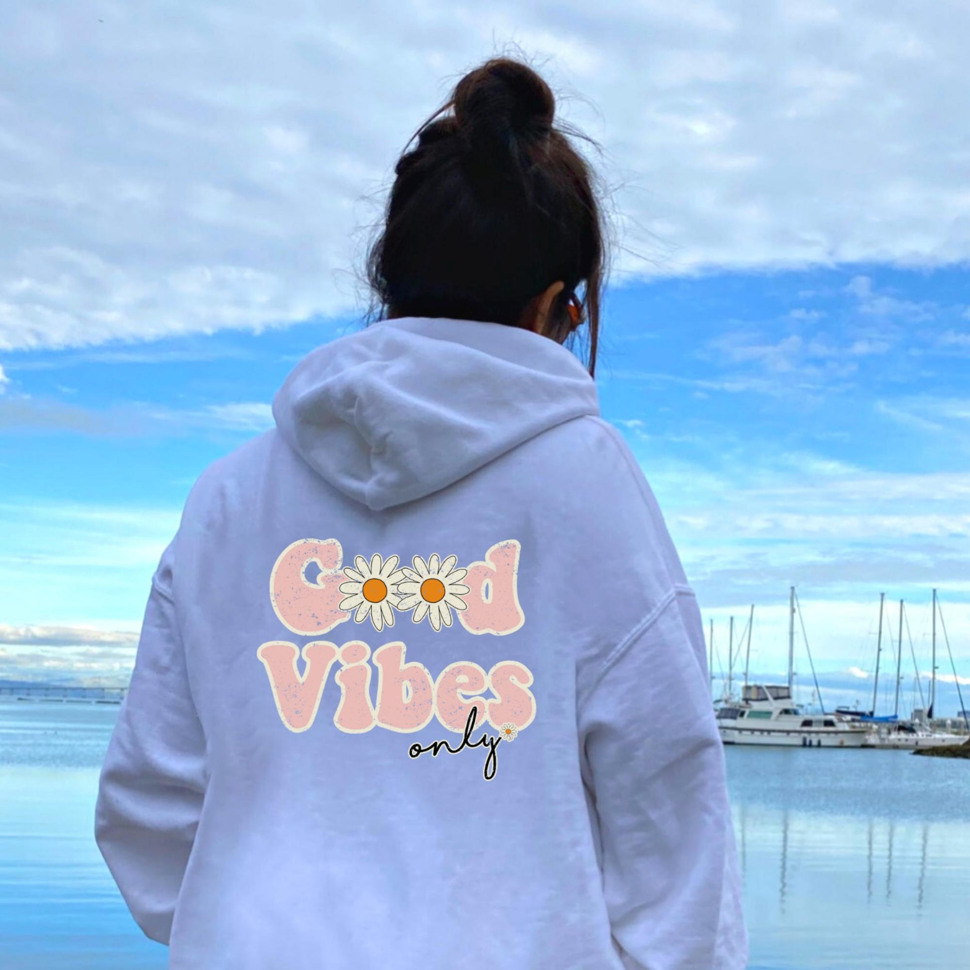 Good Vibes Only Distressed Retro Aesthetic Hoodie