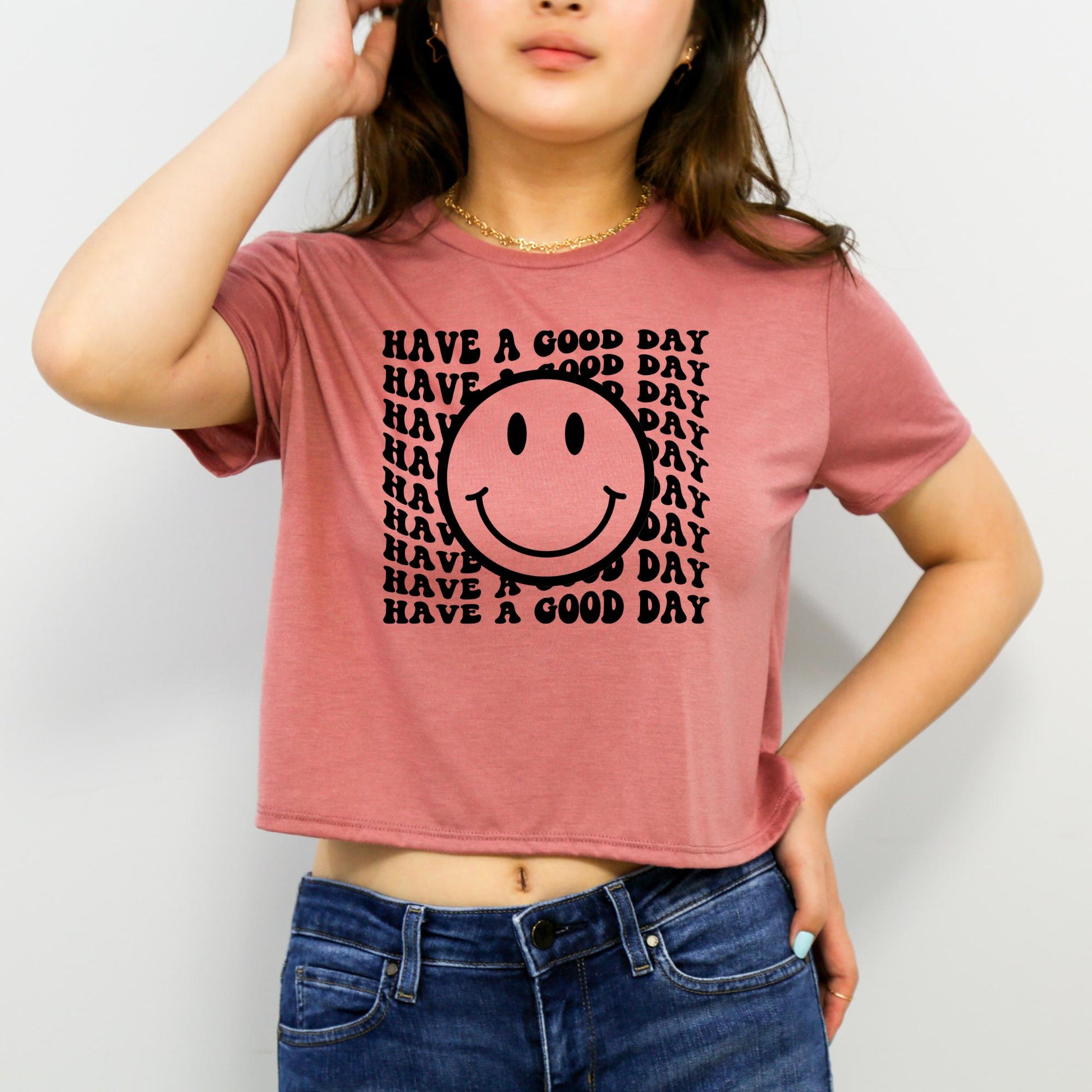 Have a Good Day Retro Smiley Face Flowy Crop Top