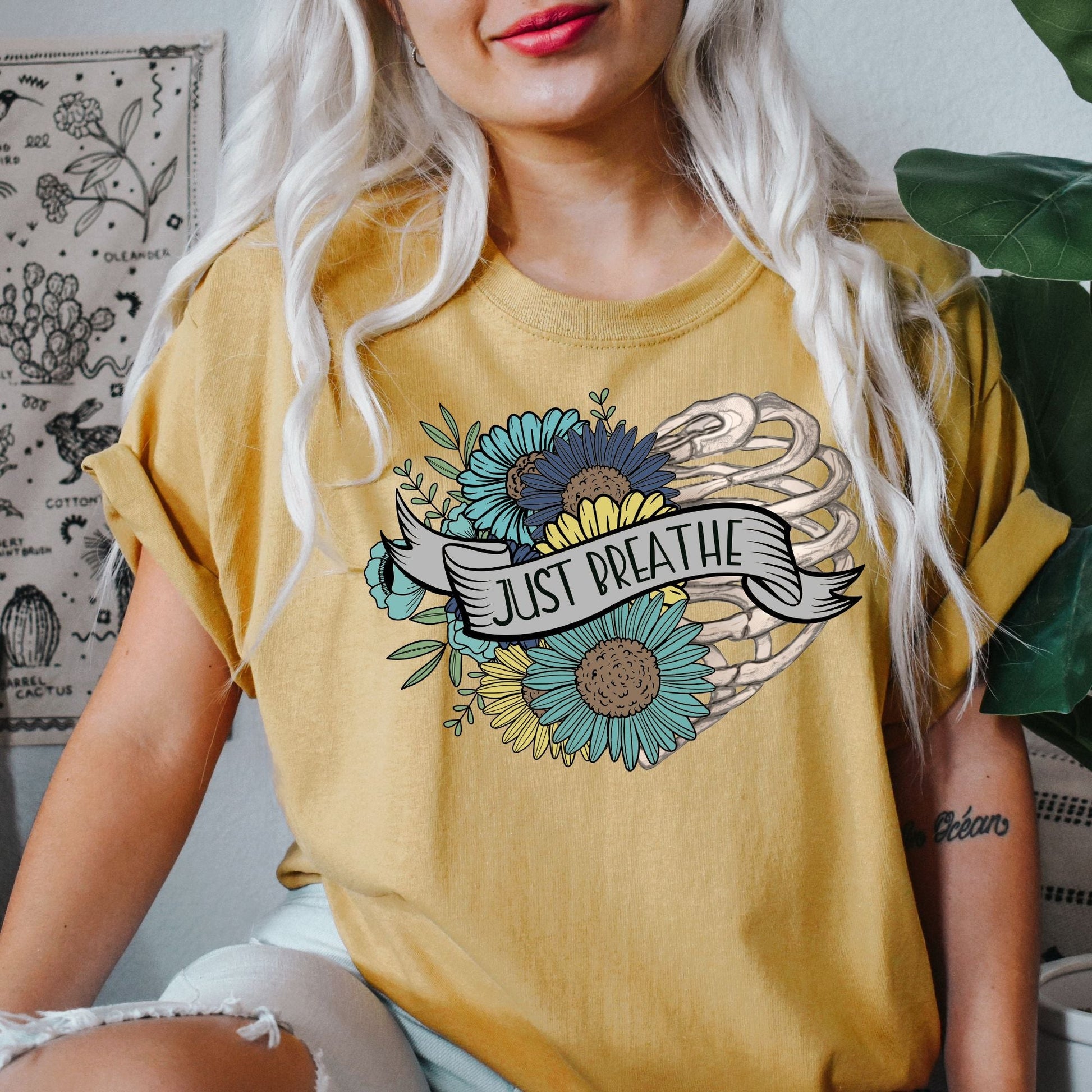 Just Breathe Floral Rib Cage Retro T-Shirt