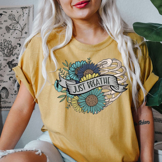 Just Breathe Floral Rib Cage Retro T-Shirt