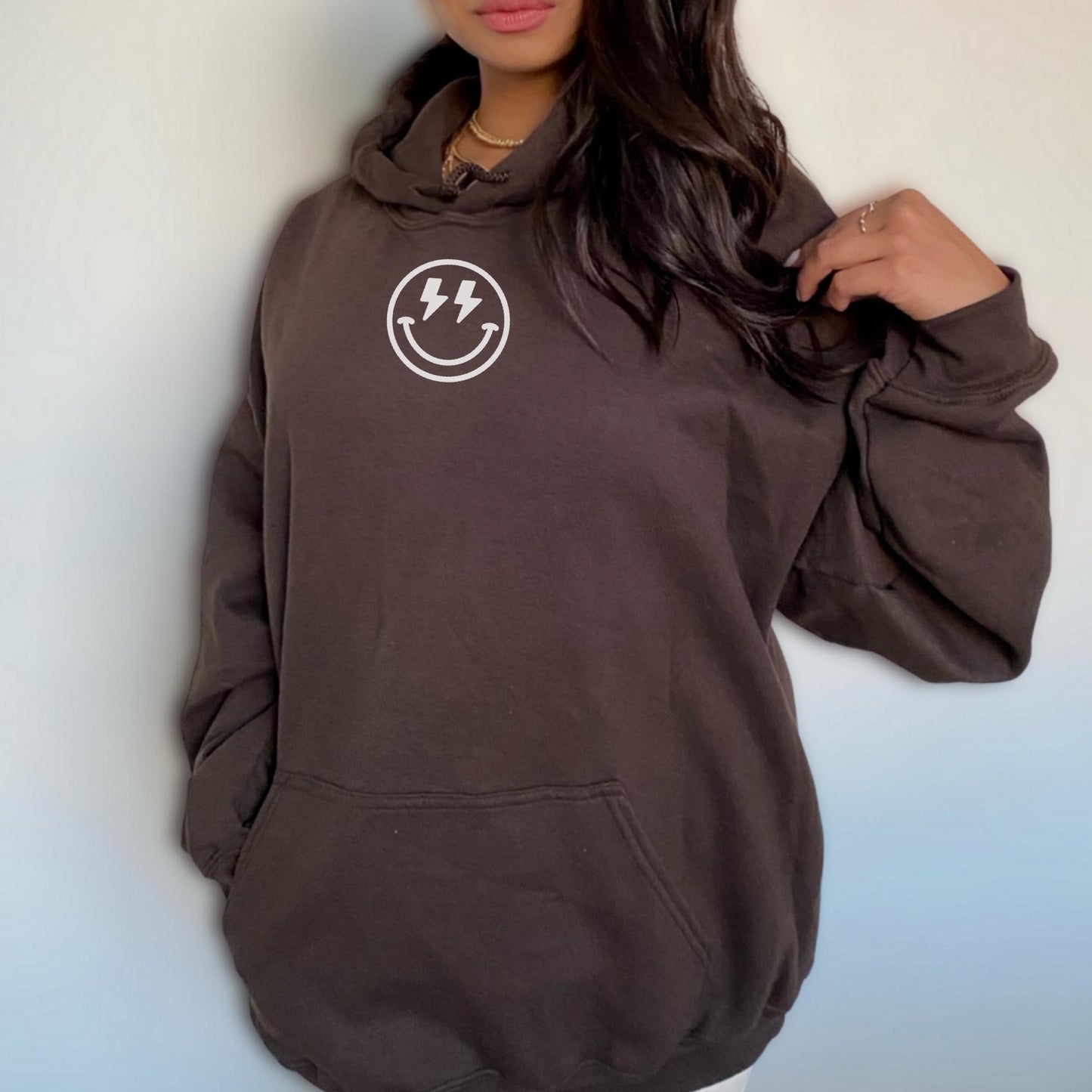 Lightning Bolt Smiley Face Retro Aesthetic Hoodie