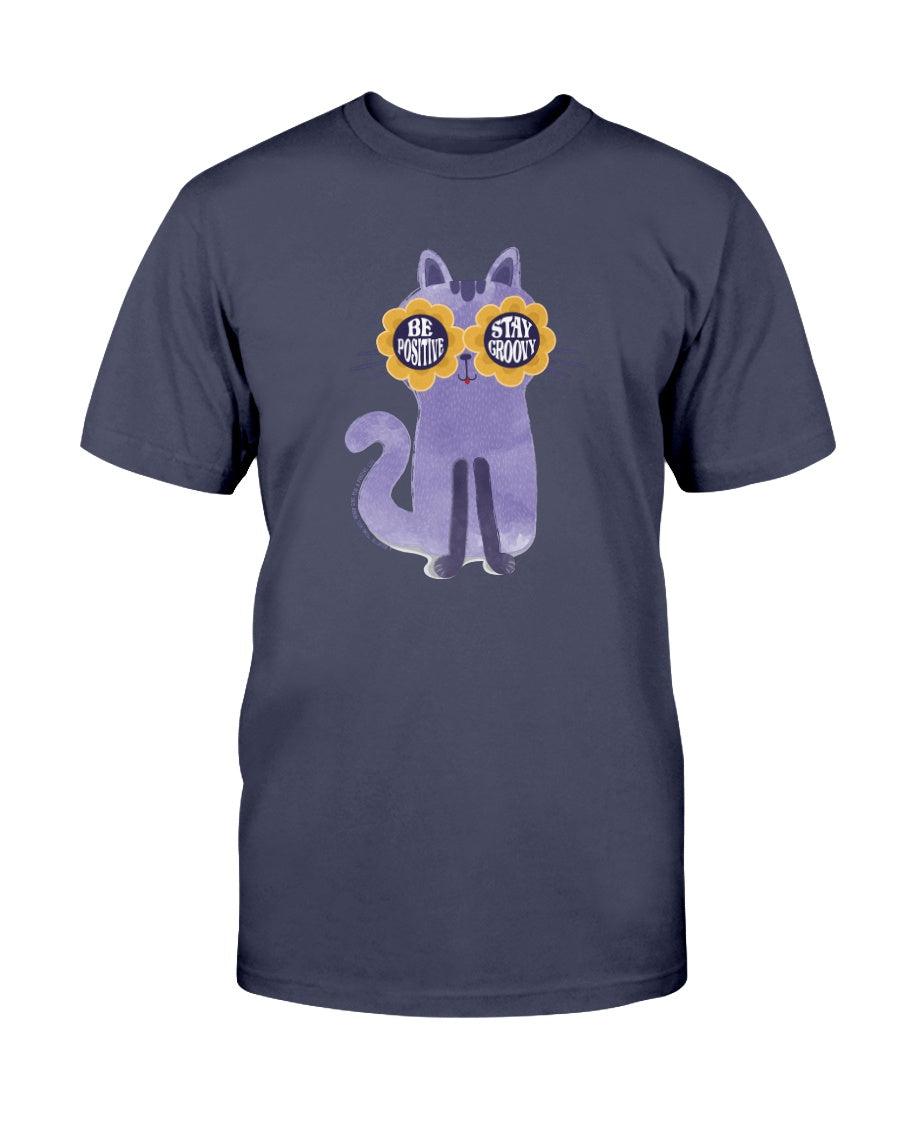 Purple Hippy Kitty Be Positive Stay Groovy T-Shirt