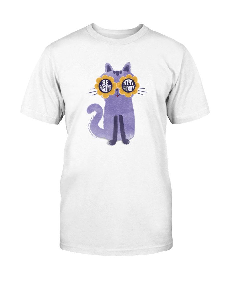 Purple Hippy Kitty Be Positive Stay Groovy T-Shirt