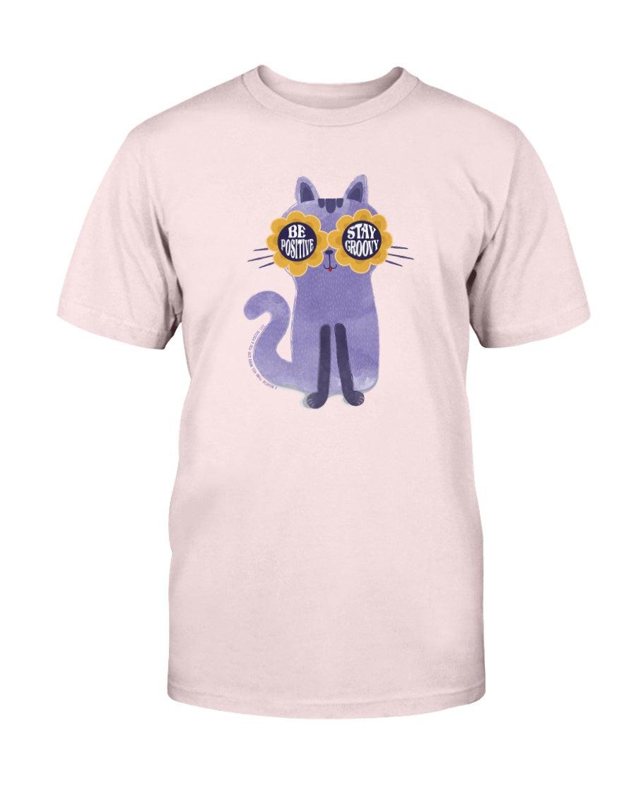 Purple Hippy Kitty Be Positive Stay Groovy T-Shirt