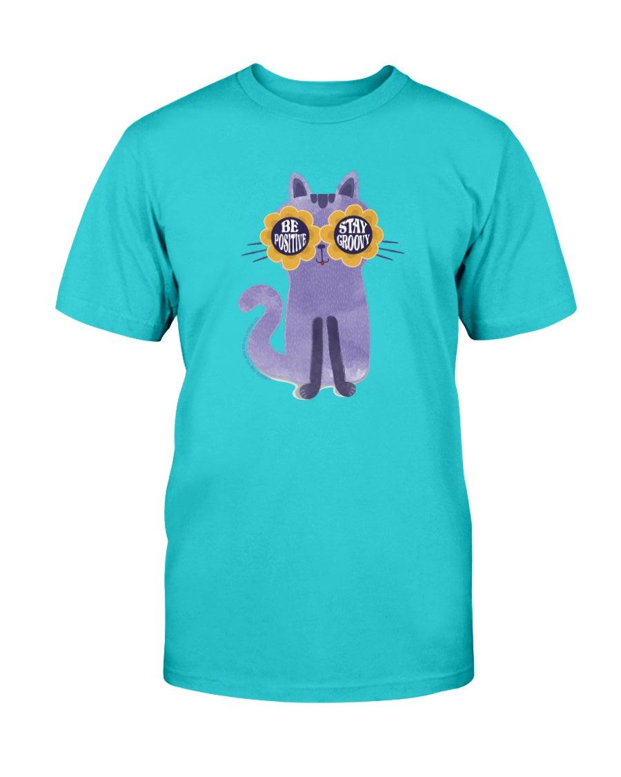 Purple Hippy Kitty Be Positive Stay Groovy T-Shirt