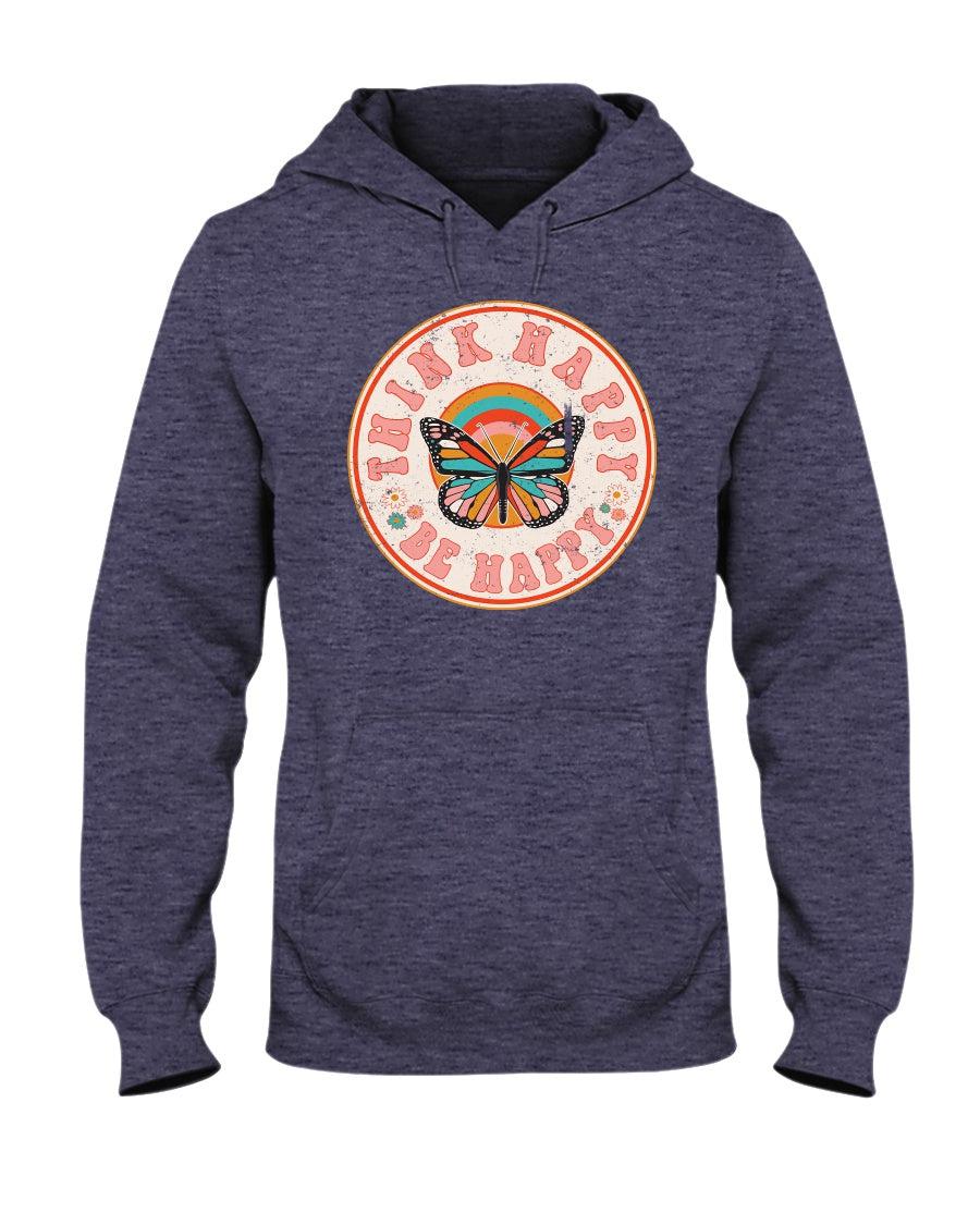 Retro Distressed Butterfly Think Happy Be Happy Hoodie