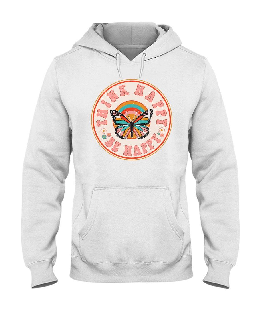 Retro Distressed Butterfly Think Happy Be Happy Hoodie