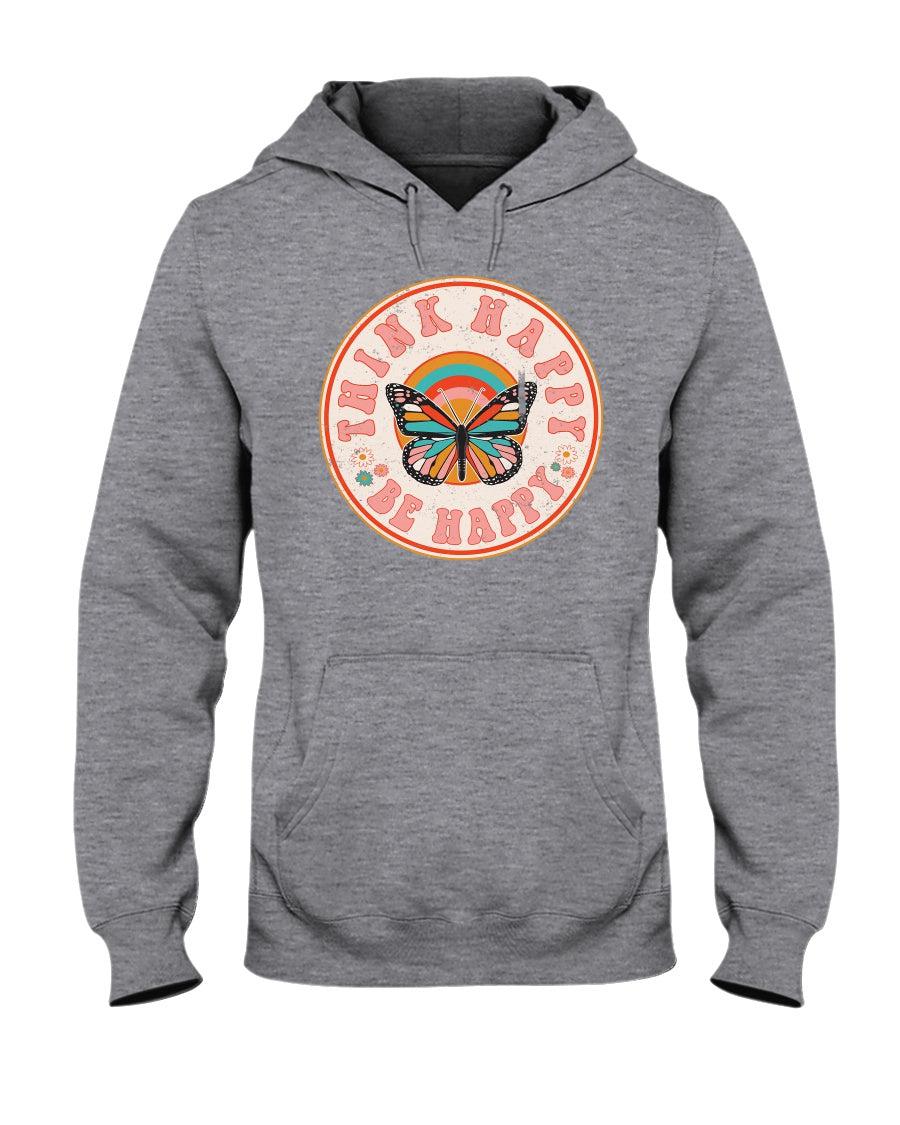 Retro Distressed Butterfly Think Happy Be Happy Hoodie