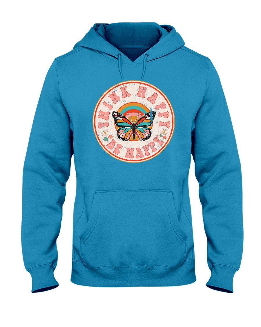 Retro Distressed Butterfly Think Happy Be Happy Hoodie