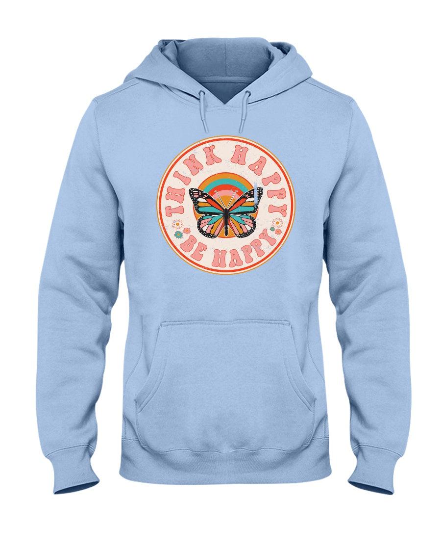 Retro Distressed Butterfly Think Happy Be Happy Hoodie