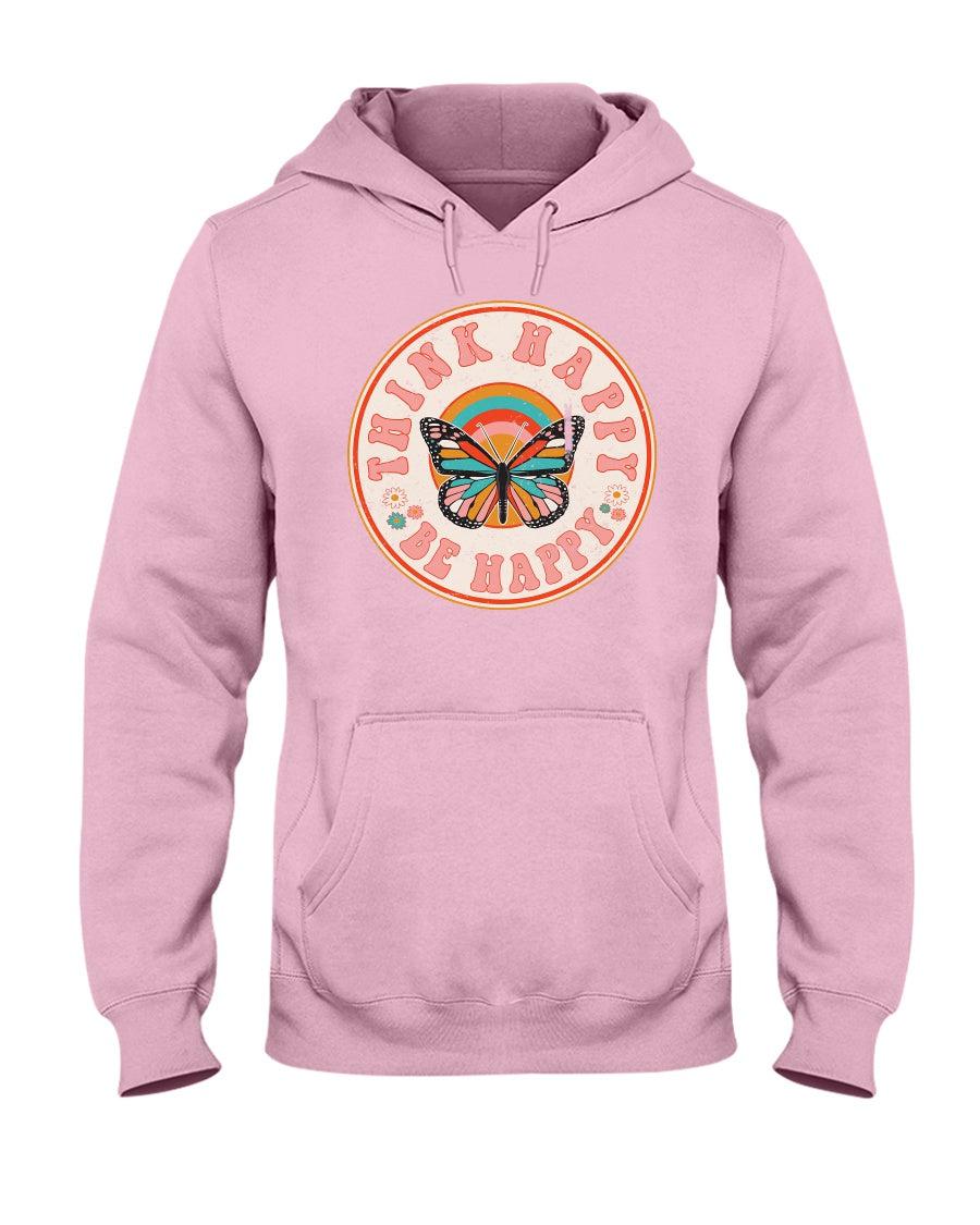 Retro Distressed Butterfly Think Happy Be Happy Hoodie