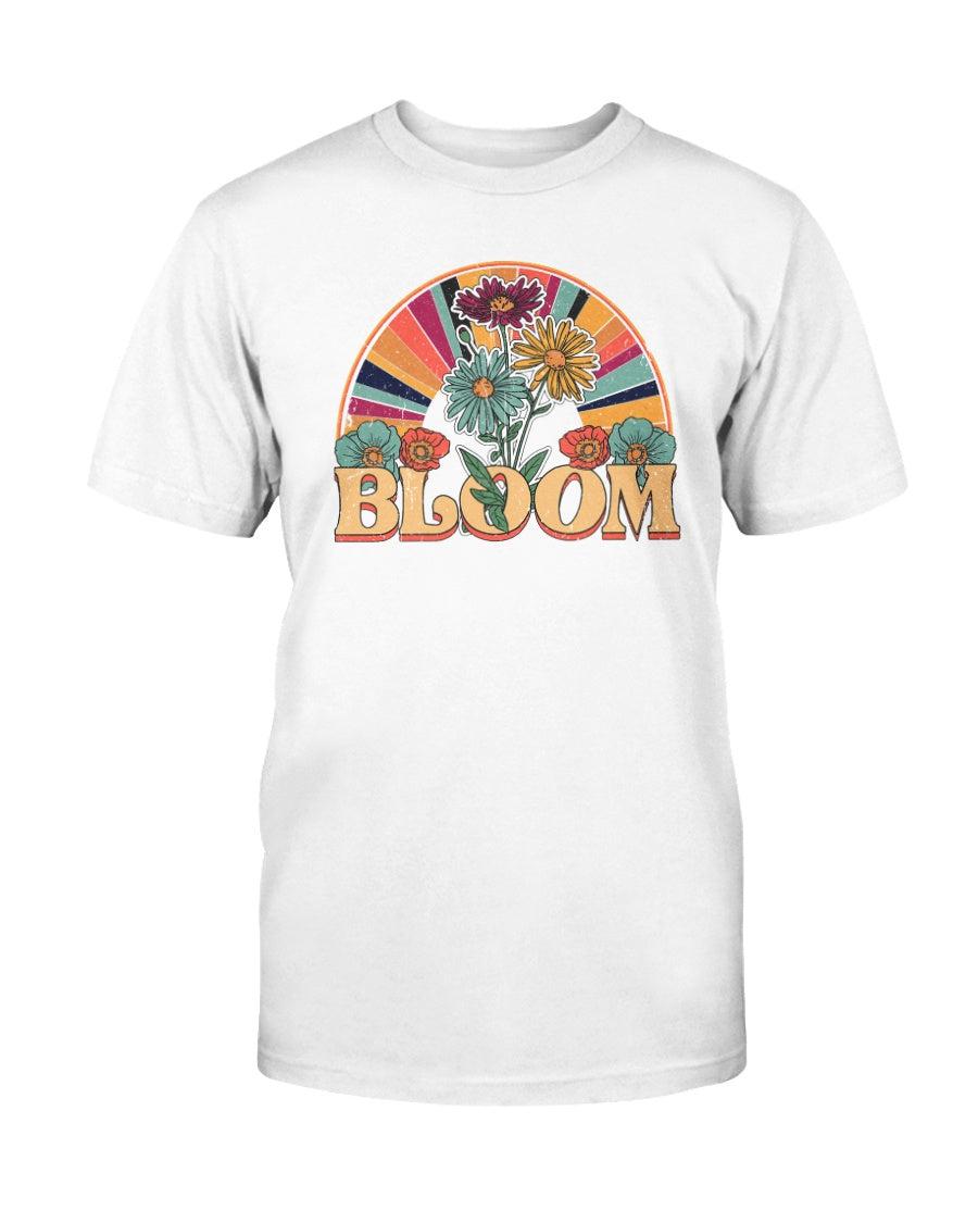 Retro Rainbow and Floral Bloom Aesthetic T-Shirt