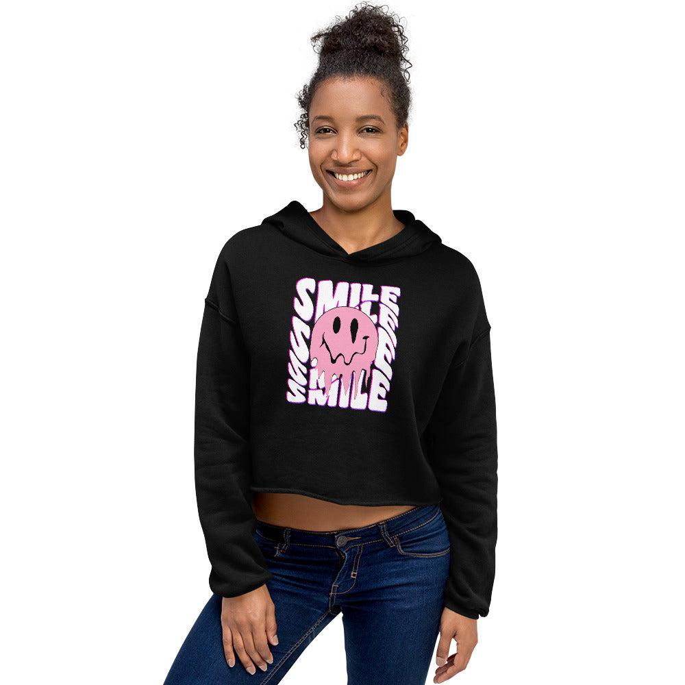 Smile Retro Drippy Smiley Face Crop Hoodie Urban Palette Designs