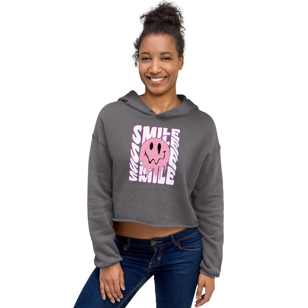 Smile Retro Drippy Smiley Face Crop Hoodie