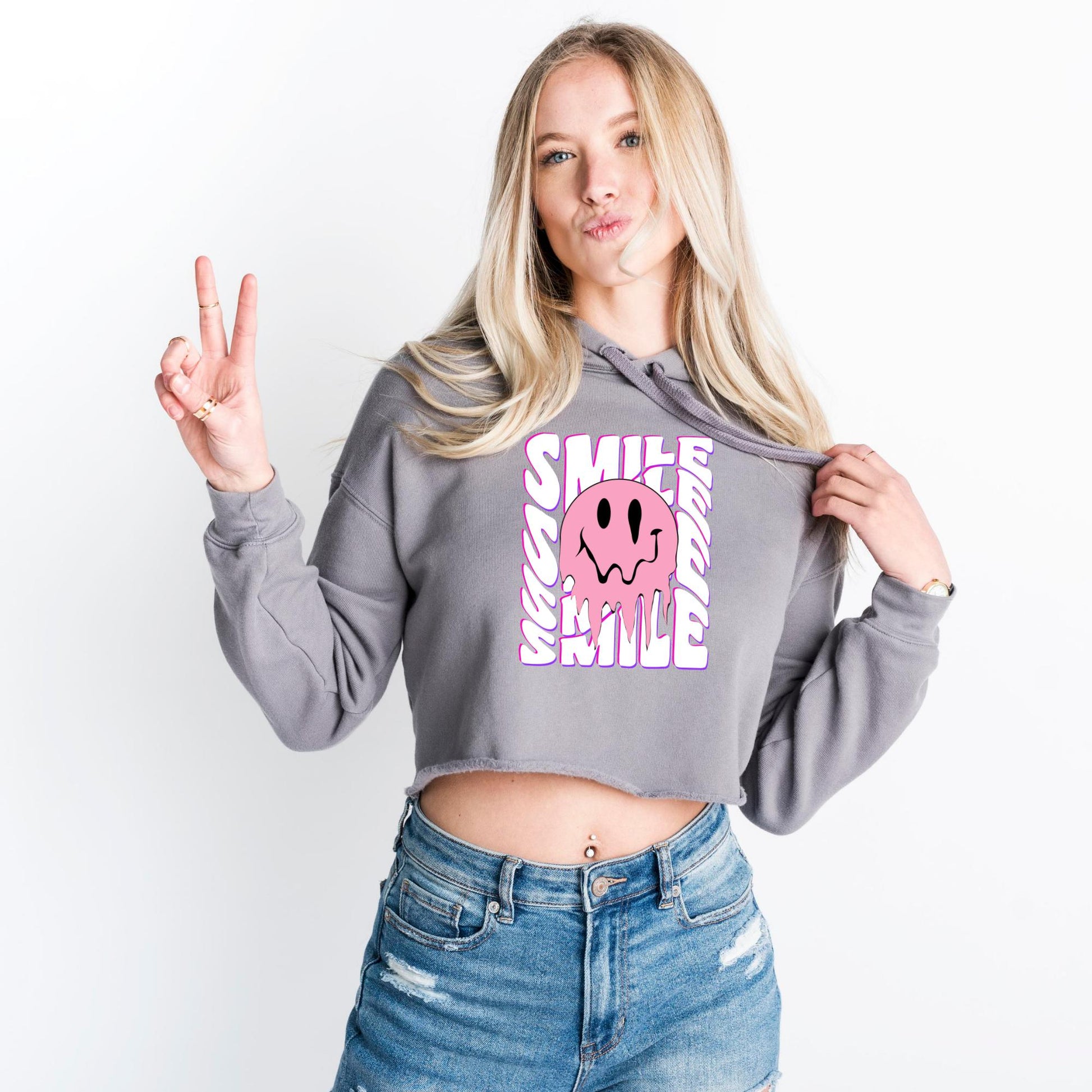 Smile Retro Drippy Smiley Face Crop Hoodie